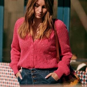 Sezane Fuchsia Pink Women's Capucine Knit Organic Cotton Cardigan Size XXS